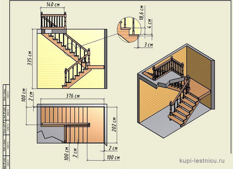 Расчет лестницы на второй этаж с поворотом на 180