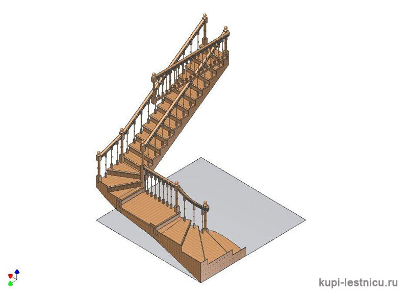 Г-образная лестница с забежными ступенями