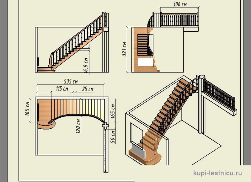 № 14 чертёж—проект одномаршевая забежная лестница  поворот 90 градусов 
