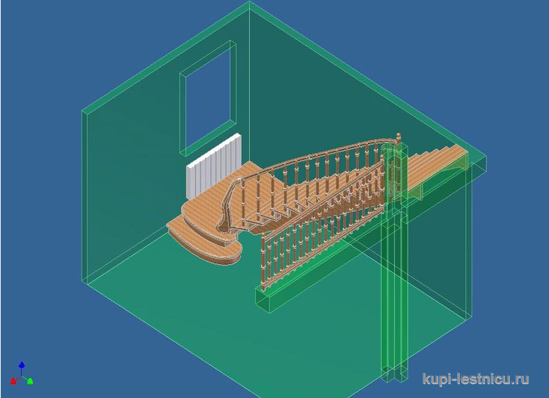 № 15 чертёж—проект одномаршевая забежная лестница  поворот 90 градусов 