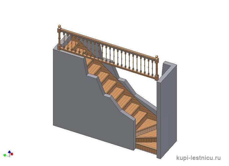№ 7 чертёж—проект одномаршевая забежная лестница  поворот 90 градусов 