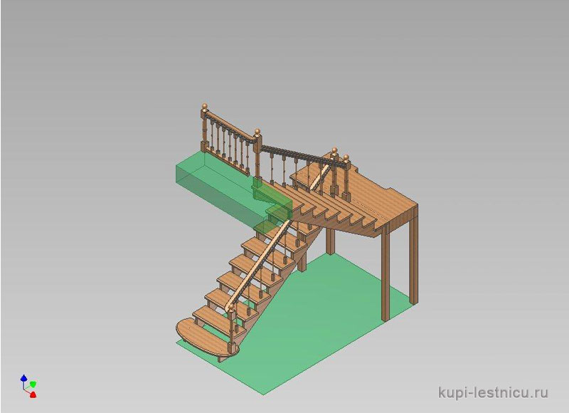 № 10 чертёж—проект двух маршевая лестница поворот 180 с площадкой 