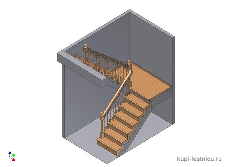 № 2 чертёж—проект двух маршевая лестница поворот 180 с площадкой 