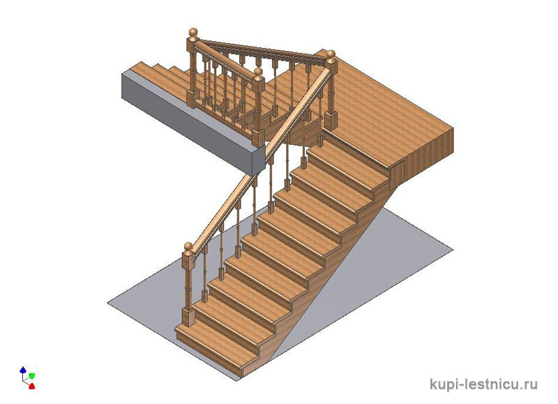 № 21 чертёж—проект двух маршевая лестница поворот 180 с площадкой 