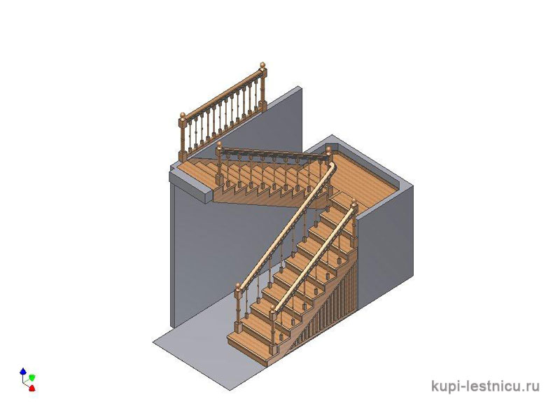 № 22 чертёж—проект двух маршевая лестница поворот 180 с площадкой 