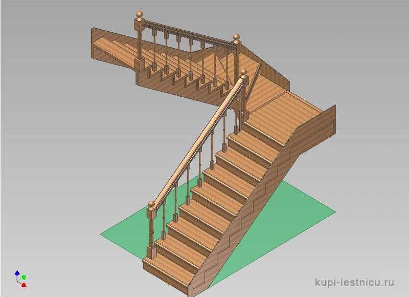 № 33 чертёж—проект двух маршевая лестница поворот 180 с площадкой 