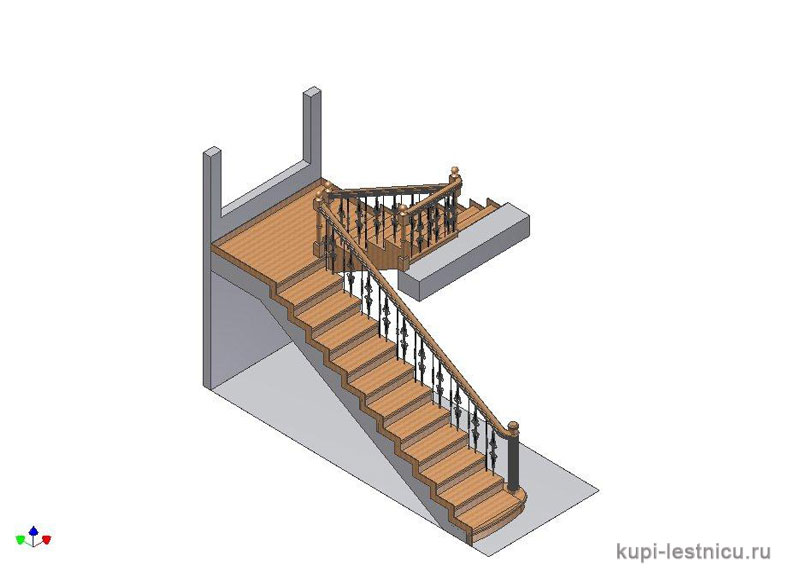 № 35 чертёж—проект двух маршевая лестница поворот 180 с площадкой 