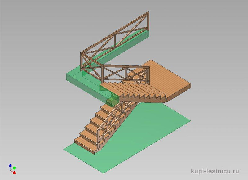 № 44 чертёж—проект двух маршевая лестница поворот 180 с площадкой 