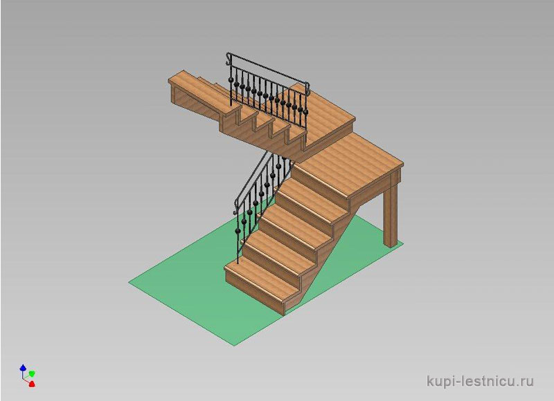 № 46 чертёж—проект двух маршевая лестница поворот 180 с площадкой 