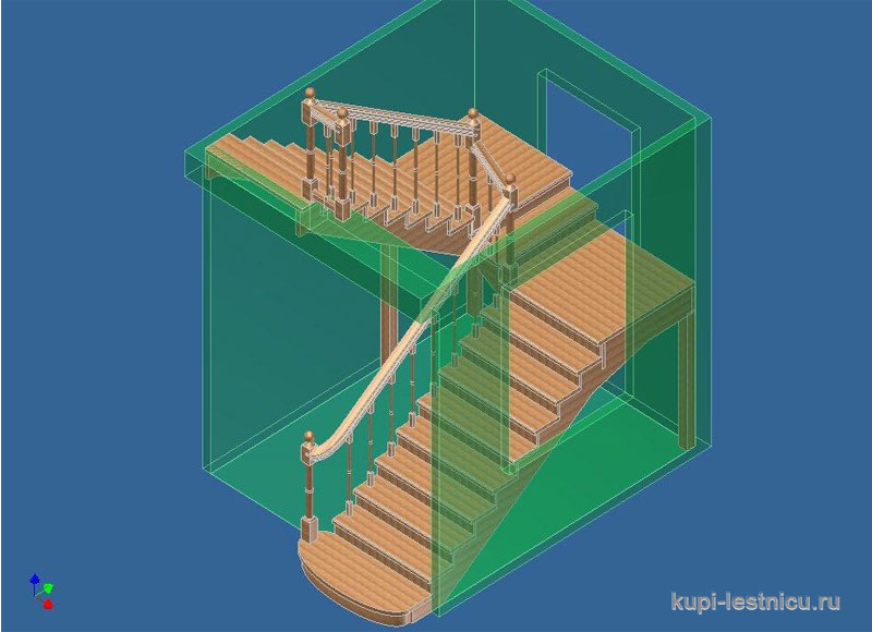 № 48 чертёж—проект двух маршевая лестница поворот 180 с площадкой 