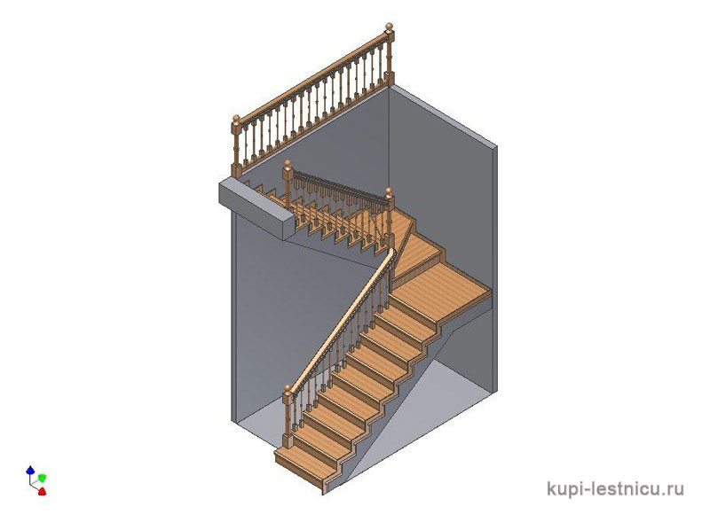 № 5 чертёж—проект двух маршевая лестница поворот 180 с площадкой 