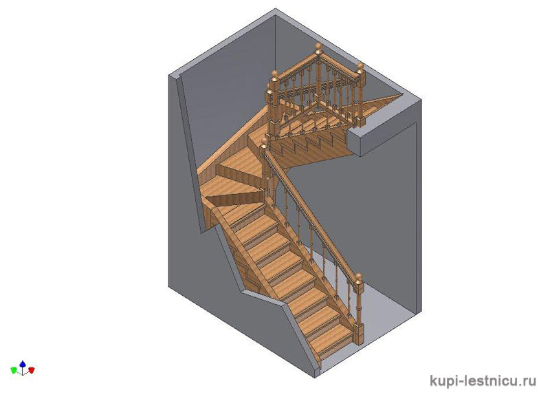№ 16 чертёж—проект двух маршевой лестницы на 180 градусов с забежными ступенями 