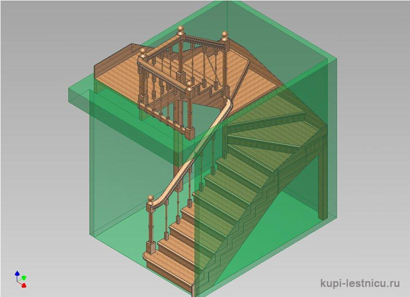 № 19 чертёж—проект двух маршевой лестницы на 180 градусов с забежными ступенями 