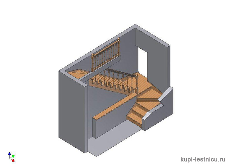 № 2 чертёж—проект двух маршевой лестницы на 180 градусов с забежными ступенями 