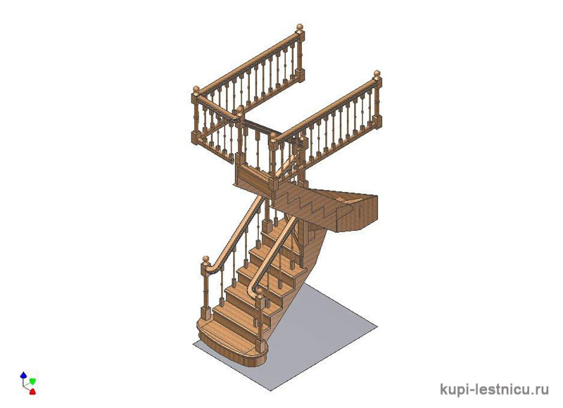 № 24 чертёж—проект двух маршевой лестницы на 180 градусов с забежными ступенями 