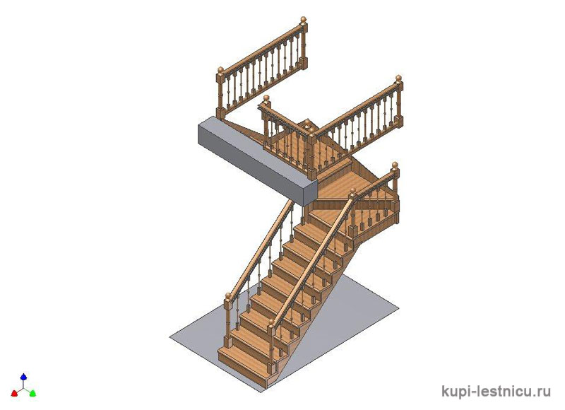 № 26 чертёж—проект двух маршевой лестницы на 180 градусов с забежными ступенями 