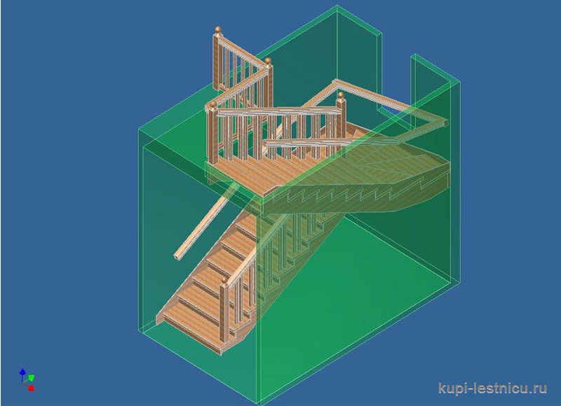 № 28 чертёж—проект двух маршевой лестницы на 180 градусов с забежными ступенями 