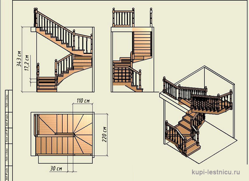 № 5 чертёж—проект лестница — трех маршевая лестница 
